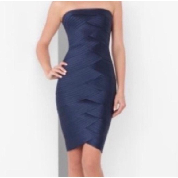 Strapless Dark Blue Bandage Bodycon Dress Y2K Minimalist Party Fit Prom Cocktail - Picture 10 of 10